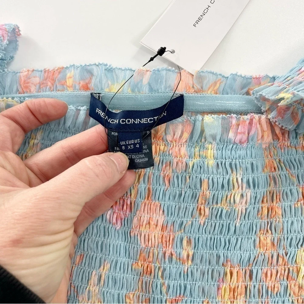 NWT FRENCH CONNECTION Women's Diana Off-The-Shoulder Midi Dress Blue Floral 4 - Picture 7 of 11